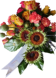 Rouwwerk met zonnebloemen dubbelkleur rozen op fatsia