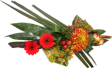 rouwwerk op speciaal kamerplanten blad met deco chrysant