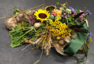 rouwwerk op hout schijven met zonnebloemen
