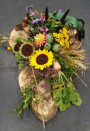 rouwwerk op hout schijven met zonnebloemen